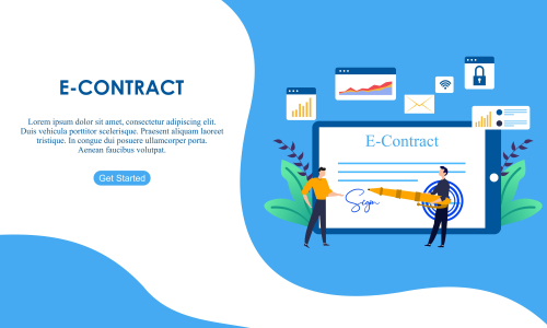 Landing page contract digital internet, business agreement. Legal arrangement. Employee hiring illustration 