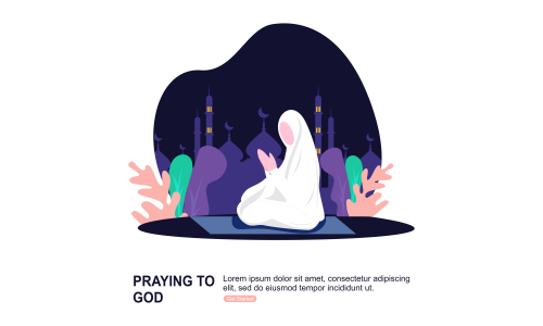 Muslim praying to Allah and islamic ramadan kareem Illustration logo