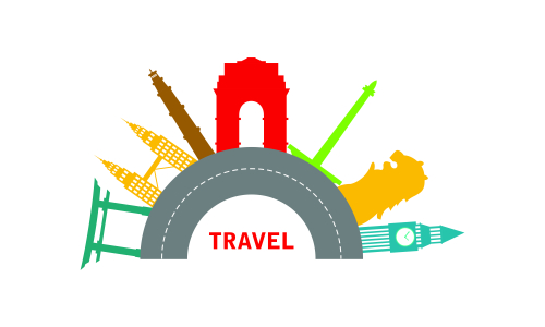 Travel Time Logo With Famous Buildings illustration logo 