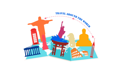 Travel Time Logo With Famous Buildings illustration logo 