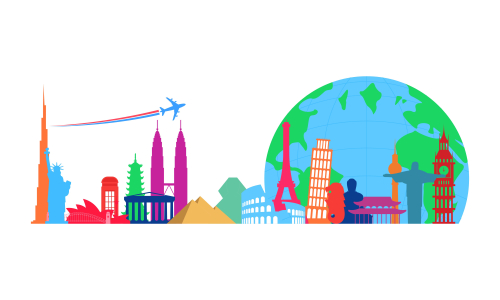 Travel Time Logo With Famous Buildings illustration logo 