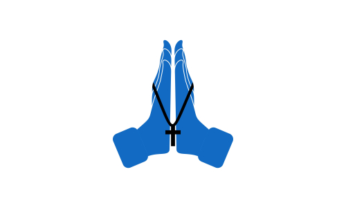 Praying hand holding cross. Religion, Church vector logo