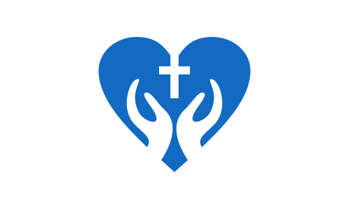 Praying hand holding cross. Religion, Church vector logo