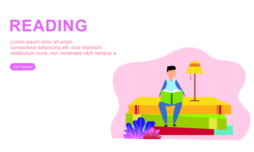 Male enjoying their hobbies reading vector flat design illustration