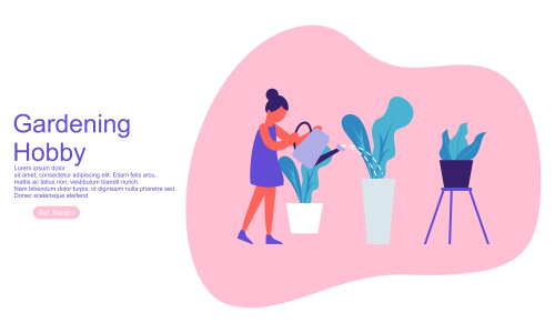 Girl enjoying their hobbies gardening vector flat design illustration