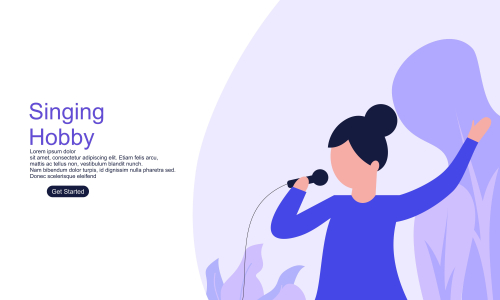 Girl enjoying their hobbies singing vector flat design illustration