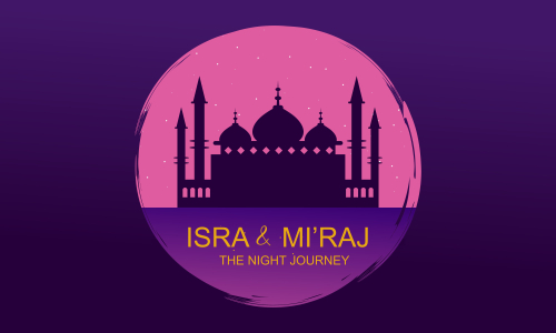 Al-isra wal mi'raj means the night journey of prophet muhammad brochure or background template