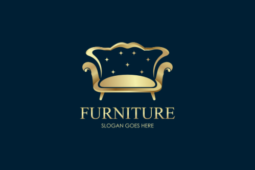 Elegant furniture logo with golden couch