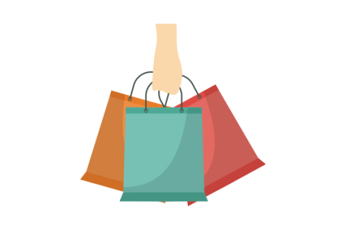 Shopping bag logo. Hand holding a shopping bag