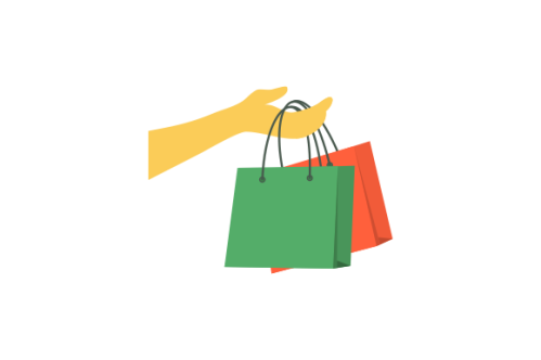 Shopping bag logo. Hand holding a shopping bag