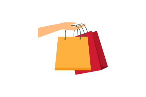 Shopping bag logo. Hand holding a shopping bag