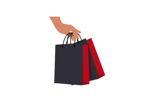 Shopping bag logo. Hand holding a shopping bag