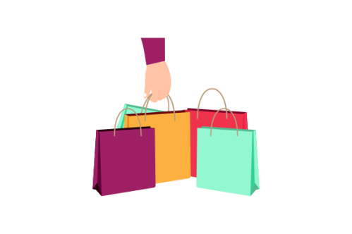 Shopping bag logo. Hand holding a shopping bag