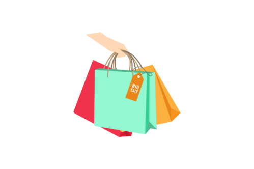 Shopping bag logo. Hand holding a shopping bag