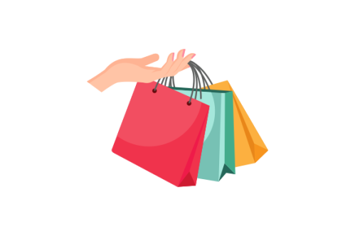 Shopping bag logo. Hand holding a shopping bag