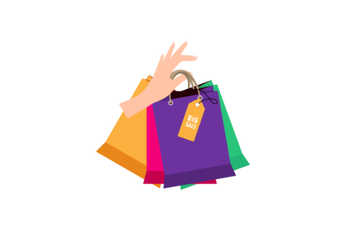 Shopping bag logo. Hand holding a shopping bag