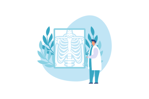 Radiologist concept illustration. Doctor examine x-ray image of human body with computed tomography,