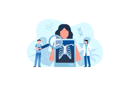 Radiologist concept illustration. Doctor examine x-ray image of human body with computed tomography,