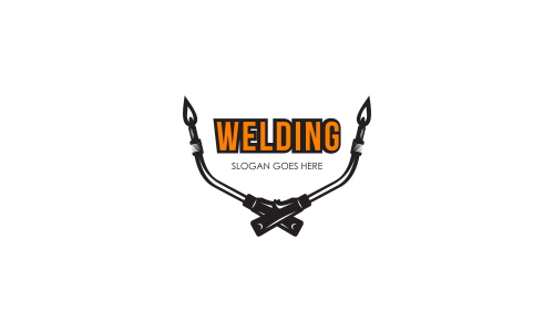 Welding torch with spark logo design. Welder tool vector design