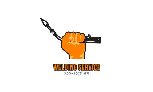 Welding torch with spark logo design. Welder tool vector design