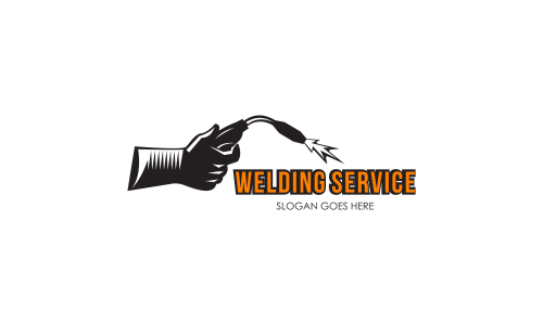 Welding torch with spark logo design. Welder tool vector design