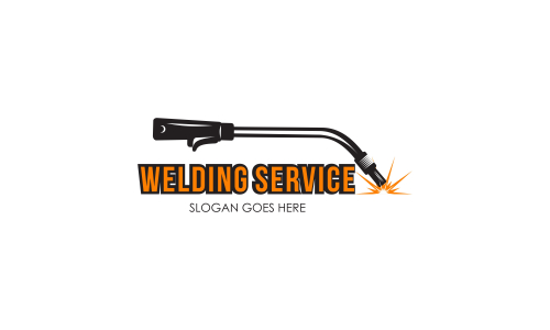 Welding torch with spark logo design. Welder tool vector design