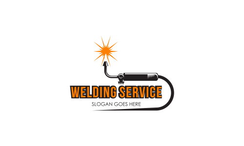 Welding torch with spark logo design. Welder tool vector design