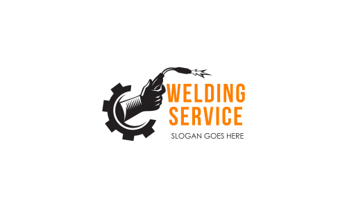 Welding torch with spark logo design. Welder tool vector design