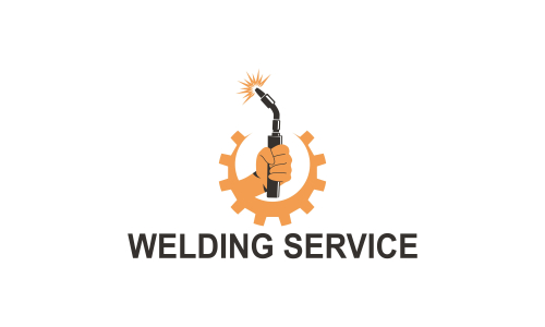 Welding torch with spark logo design. Welder tool vector design