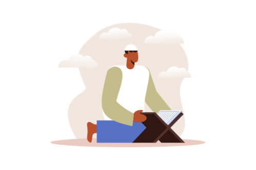 Islamic people reading a quran holy book illustration