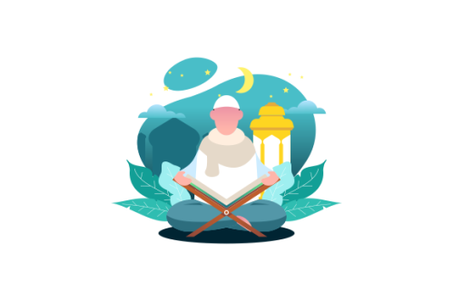 Islamic people reading a quran holy book illustration