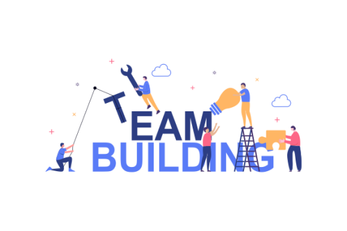 Flat design concept of team building, teamwork, team management illustration