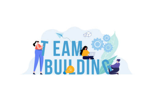 Flat design concept of team building, teamwork, team management illustration