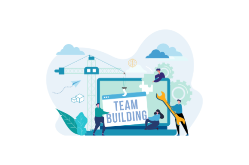 Flat design concept of team building, teamwork, team management illustration