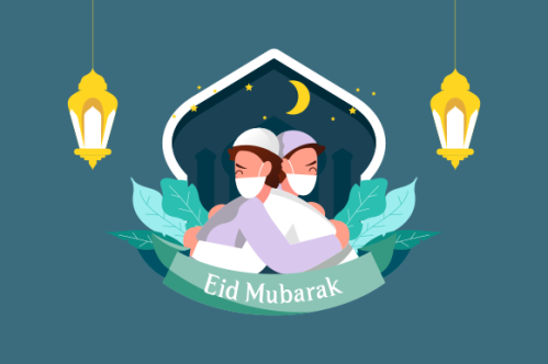 Flat eid al-fitr with people use face mask illustration