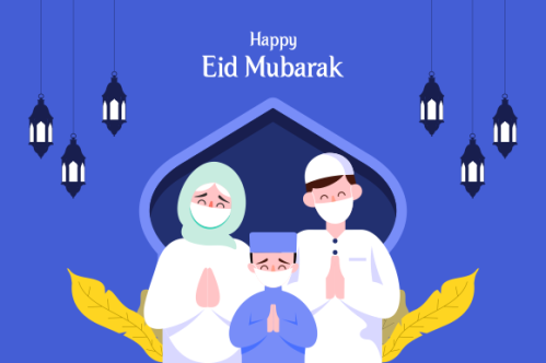 Flat eid al-fitr with people use face mask illustration