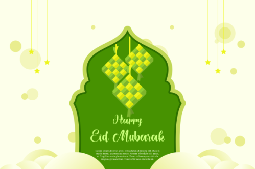 eid al fitr background with traditional ketupat composition