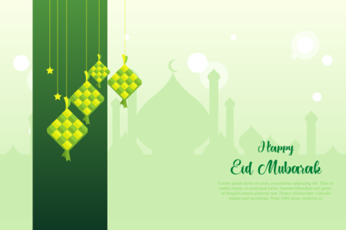 eid al fitr background with traditional ketupat composition