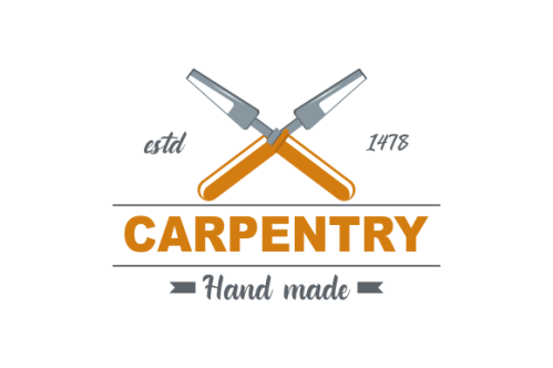 Vintage carpenter tools, wood and trees icon