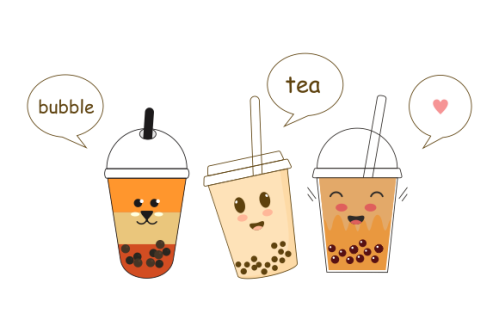 Cute boba milk tea cartoon characters set