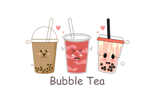 Cute boba milk tea cartoon characters set