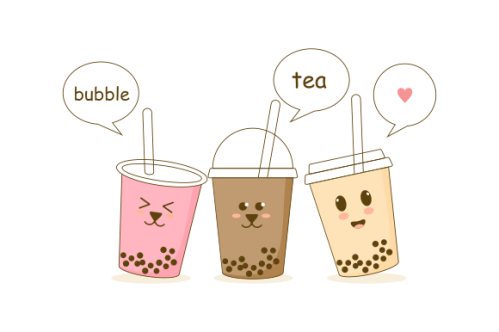 Cute boba milk tea cartoon characters set