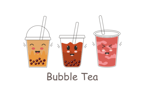 Cute boba milk tea cartoon characters set