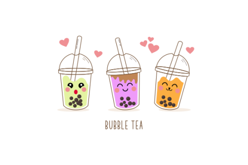 Cute boba milk tea cartoon characters set