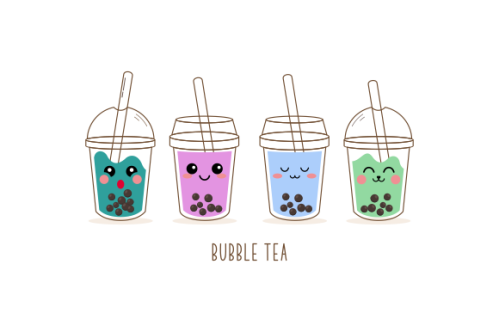 Cute boba milk tea cartoon characters set