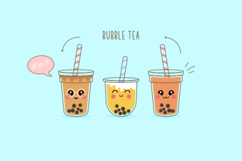 Cute boba milk tea cartoon characters set