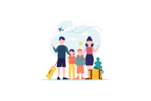 Family vacation travel, family trip illustration