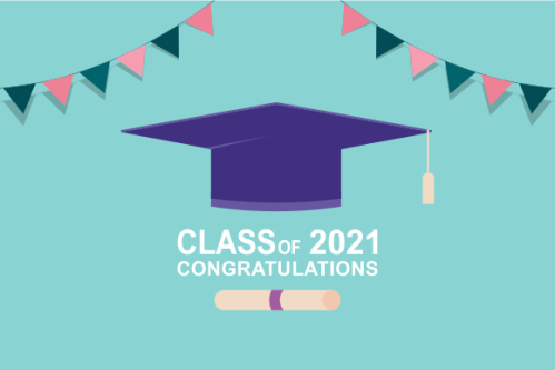 Graduation congratulations class of 2021 with graduation cap hat