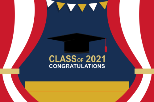 Graduation congratulations class of 2021 with graduation cap hat