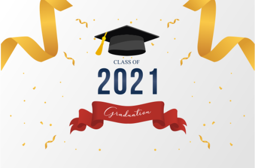 Graduation congratulations class of 2021 with graduation cap hat